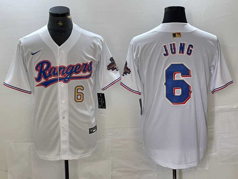 Mens Texas Rangers #6 Josh Jung Number White 2023 World Series Champions Cool Base Jerseys